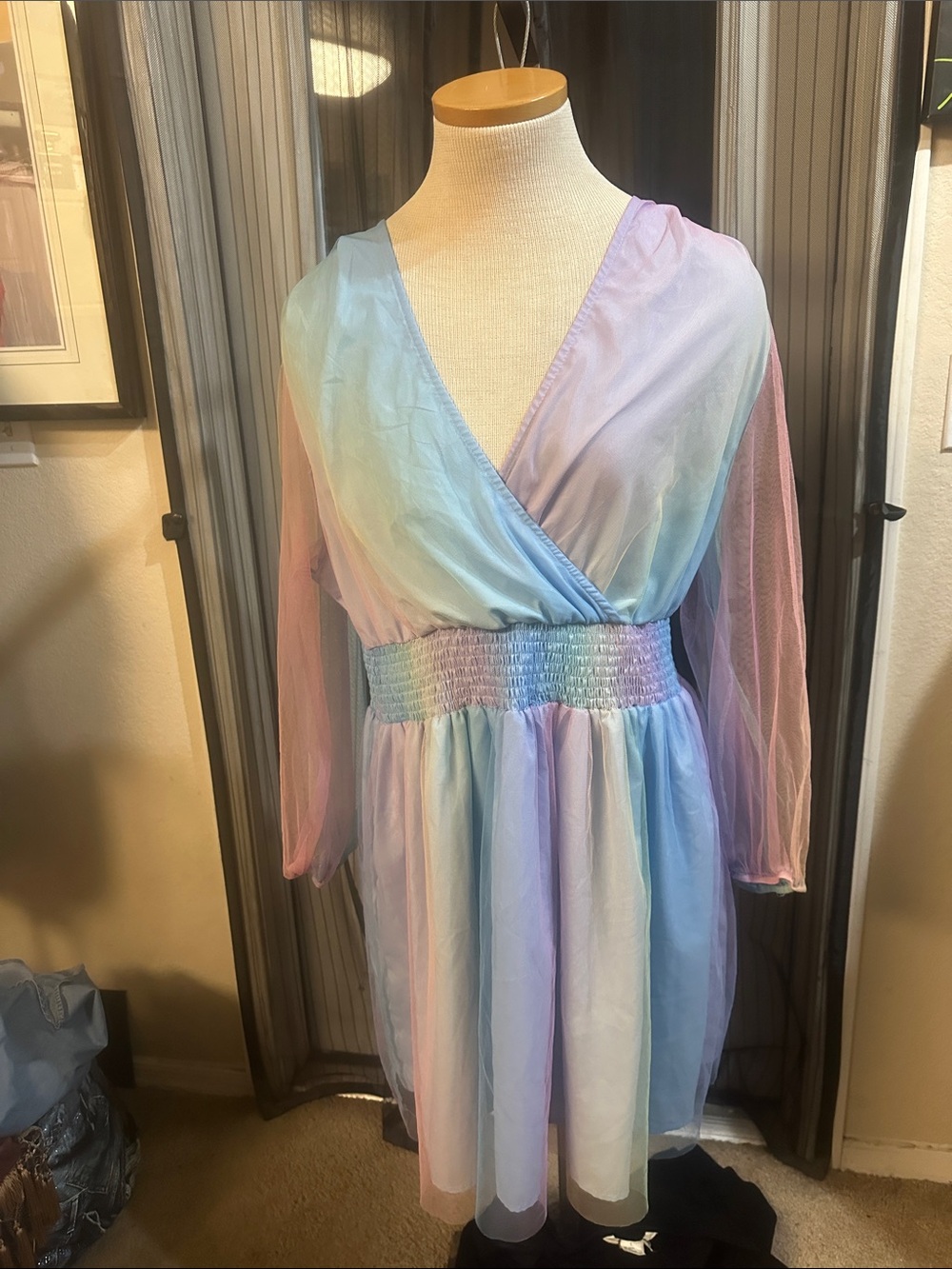 Girls Pastel Ombre Tulle Dress with Smocked Waist